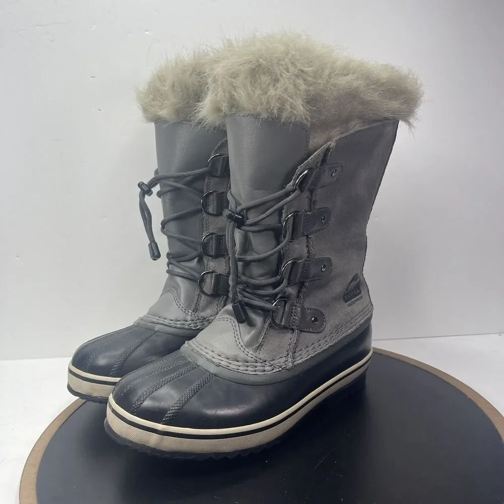 SOREL Joan of Arctic Winter Boots Women Sz 5 Gray Faux‎ Fur Insulated Waterproof